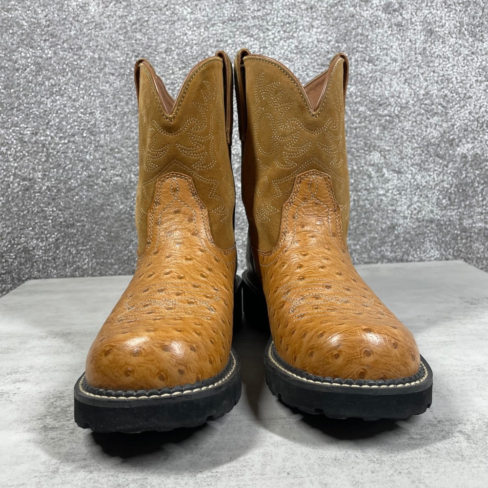 Ariat Fatbaby Western Boots Womens 9 Ostrich Print Leather Suede Tan - Picture 2 of 11